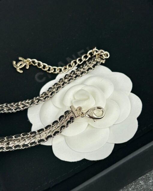 Chanel new style black leather snake bone chain double c full diamond necklace - Image 5