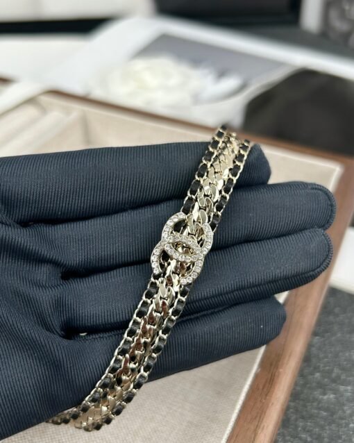 Chanel new style black leather snake bone chain double c full diamond necklace - Image 2