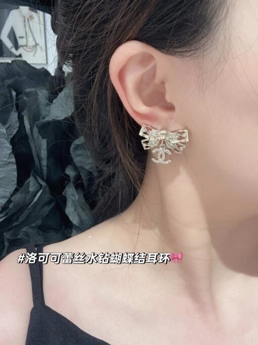 Chanel new style, wisp-shaped bow, diamond-inlaid earrings, temperamental lady♀ - Image 2