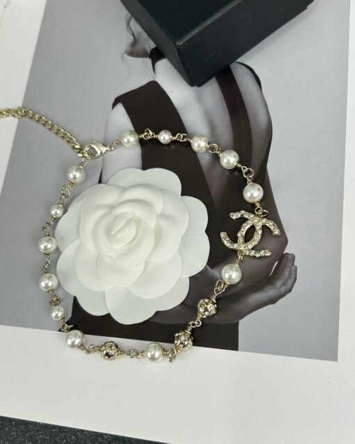 Chanel new style metal ball diamond-set double c pearl necklace - Image 5