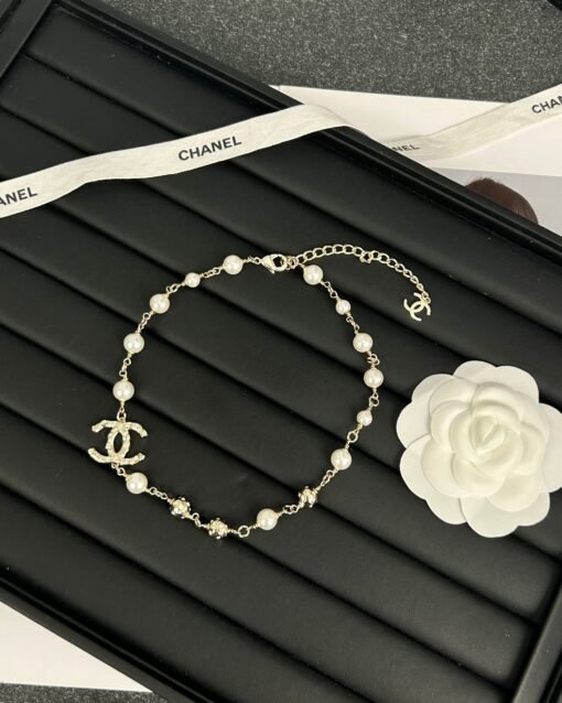 Chanel new style metal ball diamond-set double c pearl necklace - Image 6