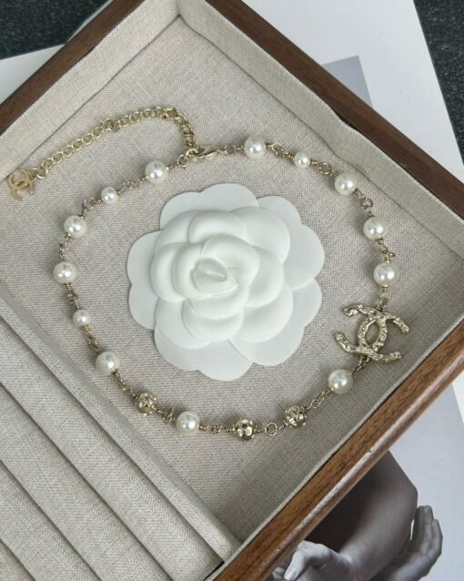 Chanel new style metal ball diamond-set double c pearl necklace - Image 7