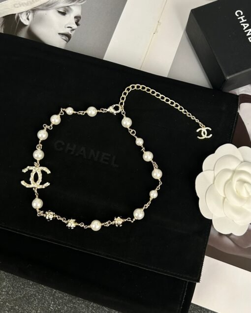 Chanel new style metal ball diamond-set double c pearl necklace - Image 4