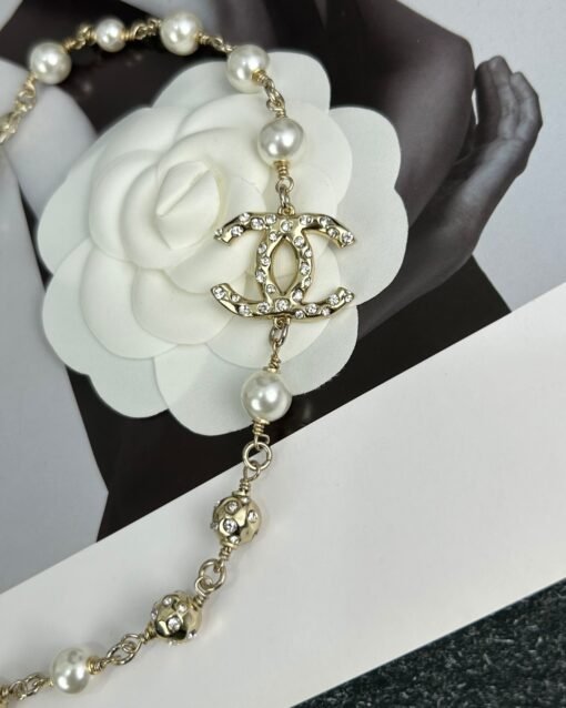 Chanel new style metal ball diamond-set double c pearl necklace - Image 9