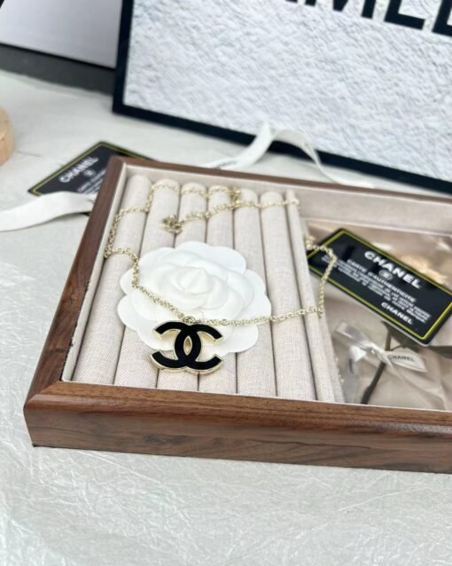 Chanel new black enamel double c necklace