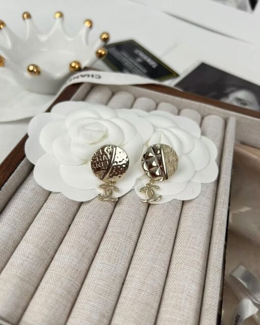 Chanel new style round diamond letters AB double c earrings - Image 6