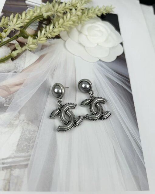 Chanel new style ancient silver double c resin high-quality earrings - Image 5
