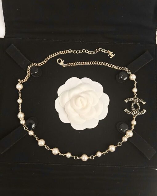 Chanel new fashionable and versatile leather pearl double c necklace - Image 5