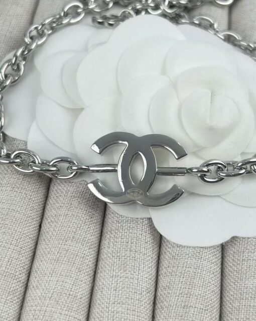 Chanel new style silver full diamond double c chain adjustable necklace - Image 13