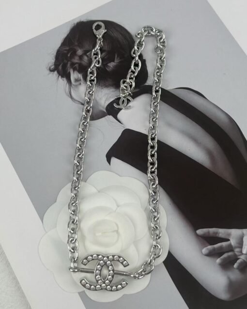 Chanel new style silver full diamond double c chain adjustable necklace - Image 11