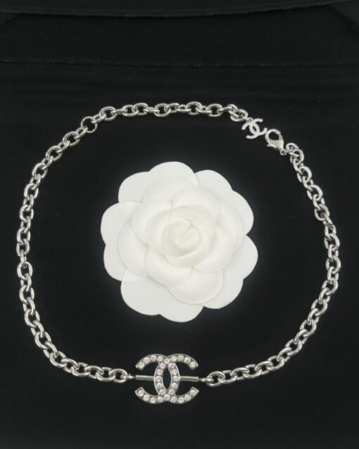 Chanel new style silver full diamond double c chain adjustable necklace - Image 8