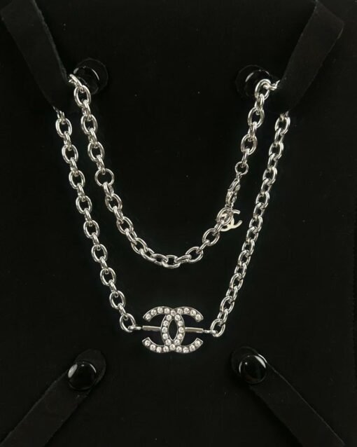 Chanel new style silver full diamond double c chain adjustable necklace - Image 9