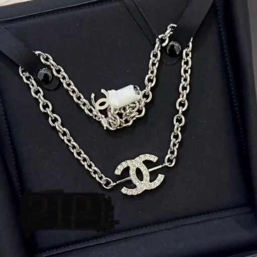 Chanel new style silver full diamond double c chain adjustable necklace - Image 10