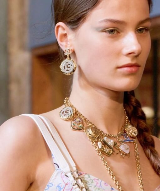 Chanel new style gold diamond round silver number 1full diamond hollow pendant large earrings - Image 3