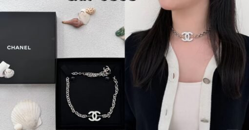 Chanel new style silver full diamond double c chain adjustable necklace - Image 3