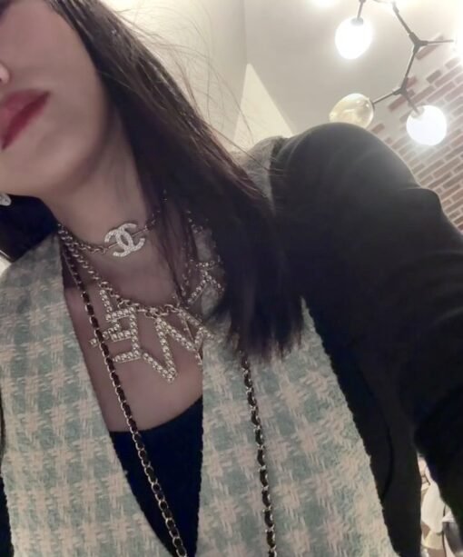 Chanel new style silver full diamond double c chain adjustable necklace - Image 6