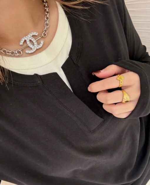 Chanel new style silver full diamond double c chain adjustable necklace - Image 7