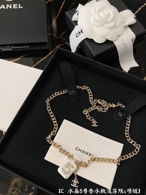 Chanel  Crystal No. 5 Perfume Bottle Tassel Double C Necklace】 - Image 2