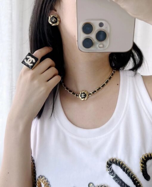 Chanel  Camellia Seal Wearing Leather Necklace】 - Image 6