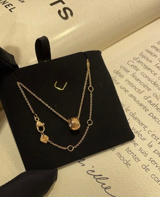 gh-end jewelry series
New rose gold coco crush diamond pattern round gold bean necklace - Image 8