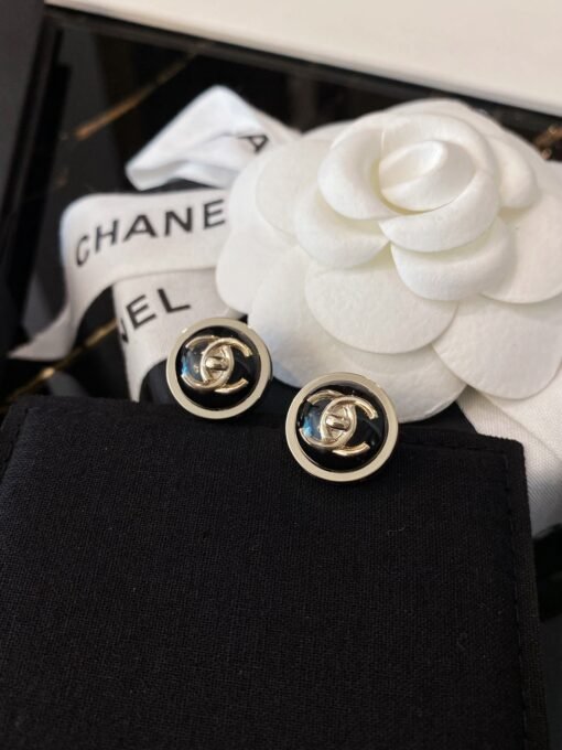 Chanel  semi-transparent acrylic three-layer metal double C button three-dimensional ball earrings】, - Image 3