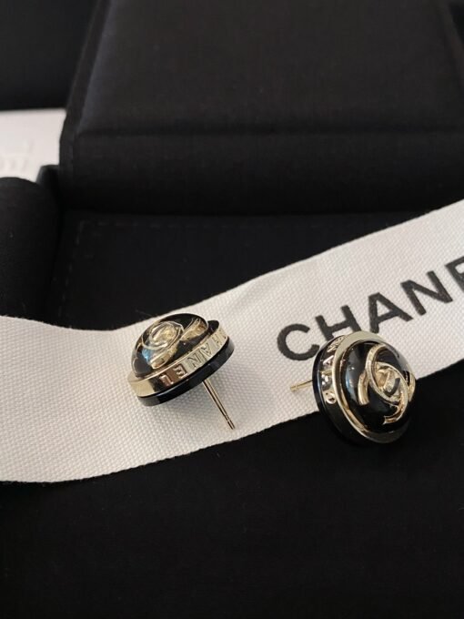Chanel  semi-transparent acrylic three-layer metal double C button three-dimensional ball earrings】, - Image 6