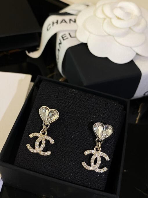 Chanel  Double Water Drop Love Gold and Silver Color Bundle Double C Earrings, - Image 4