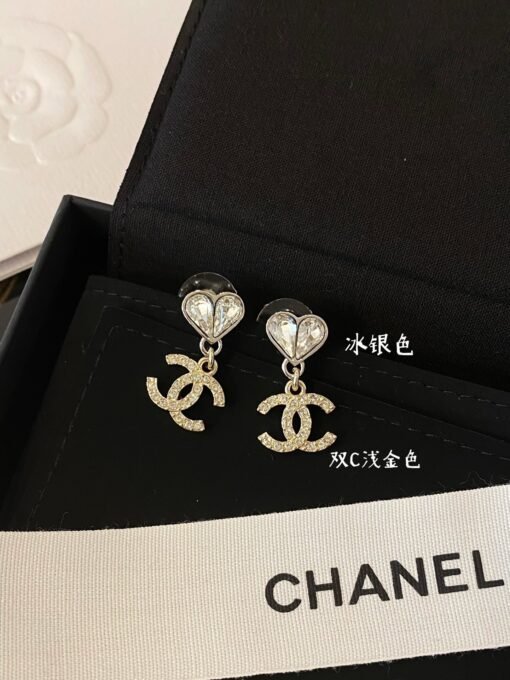 Chanel  Double Water Drop Love Gold and Silver Color Bundle Double C Earrings, - Image 6