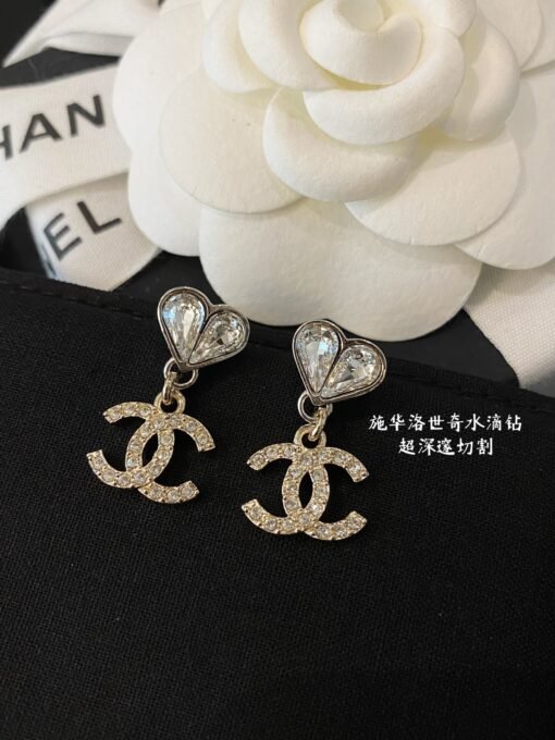 Chanel  Double Water Drop Love Gold and Silver Color Bundle Double C Earrings, - Image 5