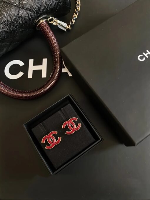 Chanai 202new red double C stud earrings - 图片 2