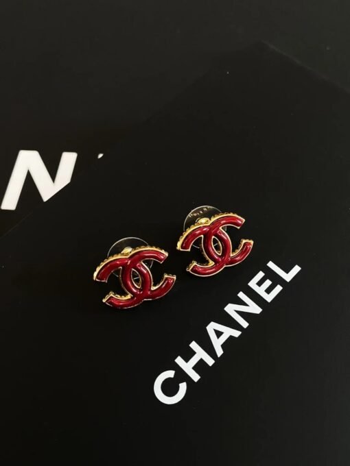 Chanai 202new red double C stud earrings - 图片 6