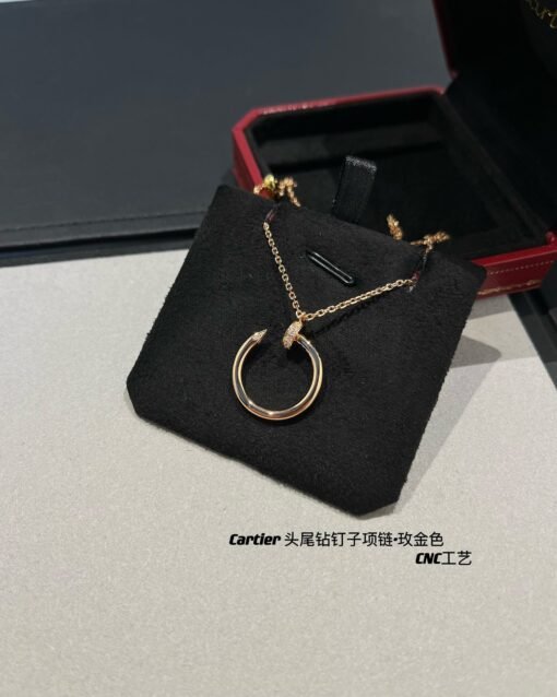 Cartier head and tail diamond nail necklace rose gold