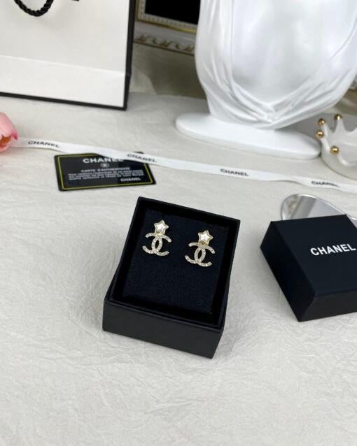 CHANE Chanel 2Newnew style five-pointed star diamond-set double C stud earrings - 图片 6