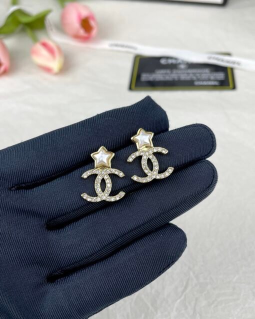 CHANE Chanel 2Newnew style five-pointed star diamond-set double C stud earrings - 图片 2