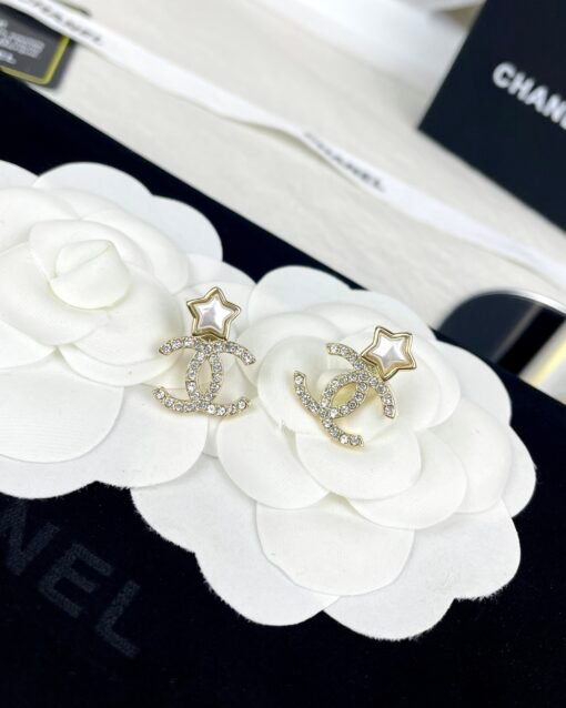 CHANE Chanel 2Newnew style five-pointed star diamond-set double C stud earrings - 图片 3