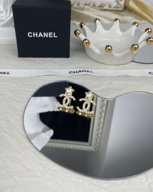 CHANE Chanel 2Newnew style five-pointed star diamond-set double C stud earrings - 图片 5