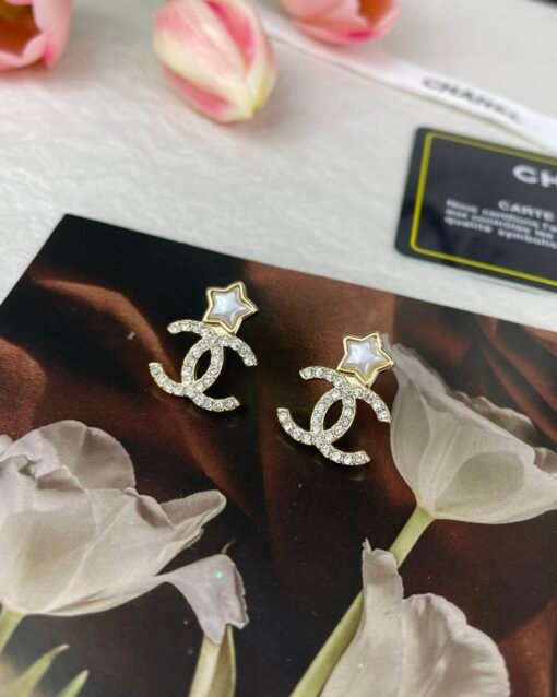 CHANE Chanel 2Newnew style five-pointed star diamond-set double C stud earrings - 图片 4