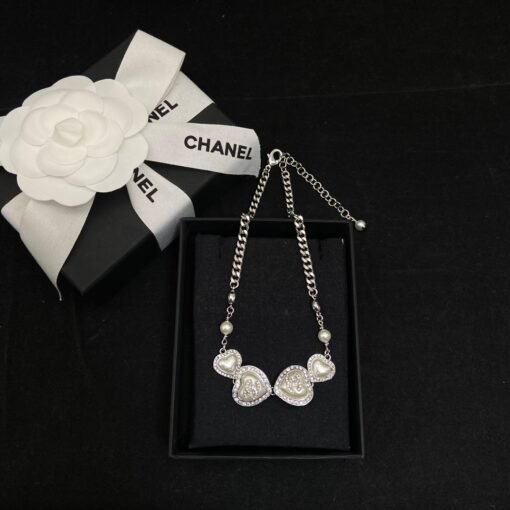 23B white heart full diamond double C silver necklace choker - Image 2