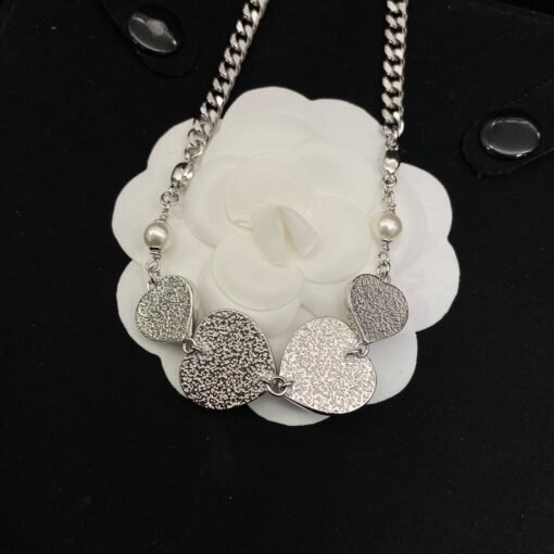 23B white heart full diamond double C silver necklace choker - Image 5