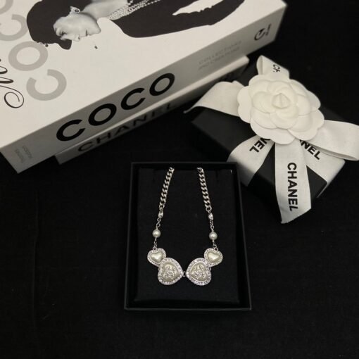 23B white heart full diamond double C silver necklace choker