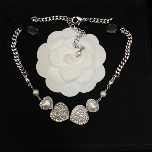 23B white heart full diamond double C silver necklace choker - Image 4