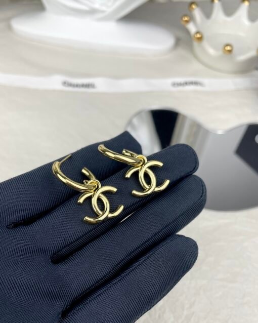 CHANE Chanel New Style Gold Glossy Double C Ear Hook Earrings - 图片 2