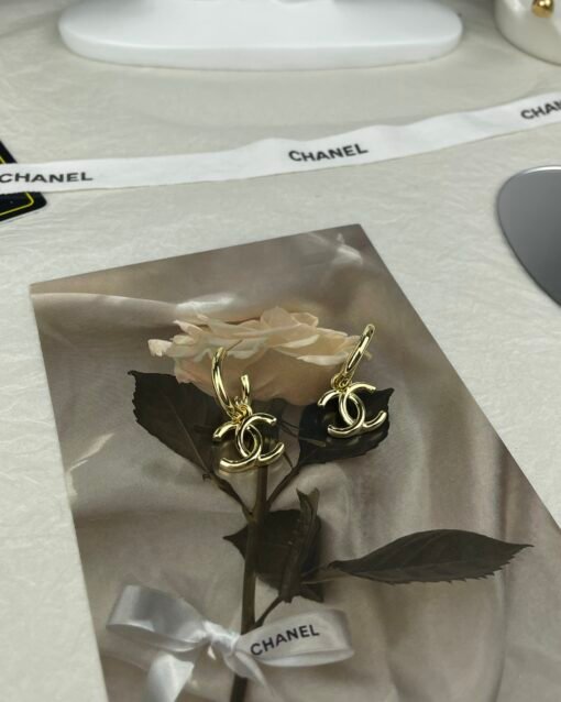 CHANE Chanel New Style Gold Glossy Double C Ear Hook Earrings - 图片 8