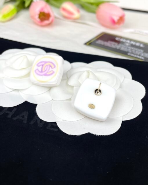 CHANE Chanel new square resin acrylic pink double c stud earrings - 图片 2