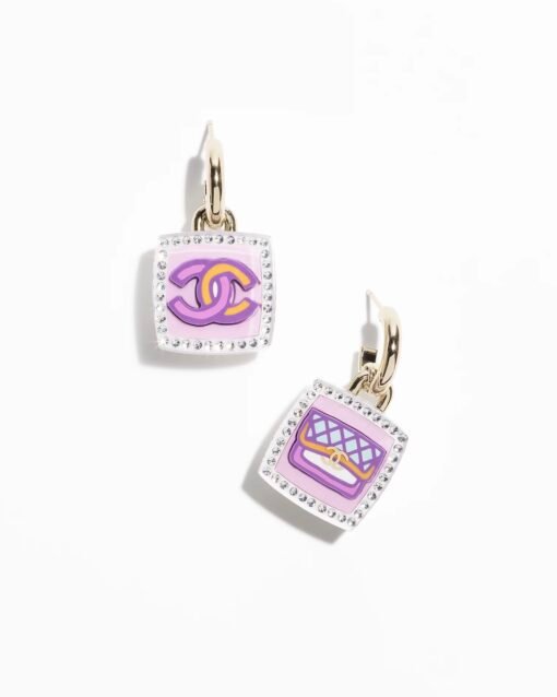 Chanel new style pink square resin earrings AB ear hooks