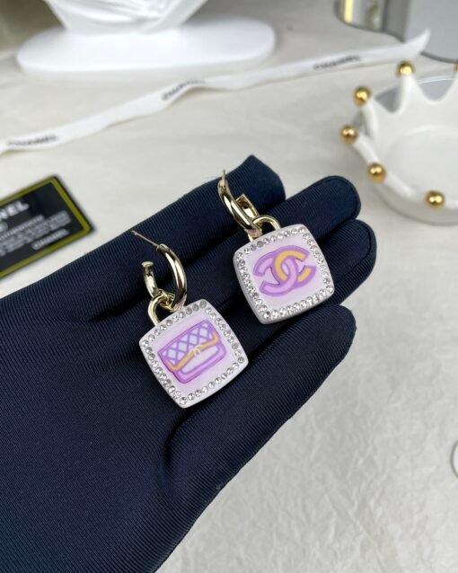 Chanel new style pink square resin earrings AB ear hooks - 图片 5