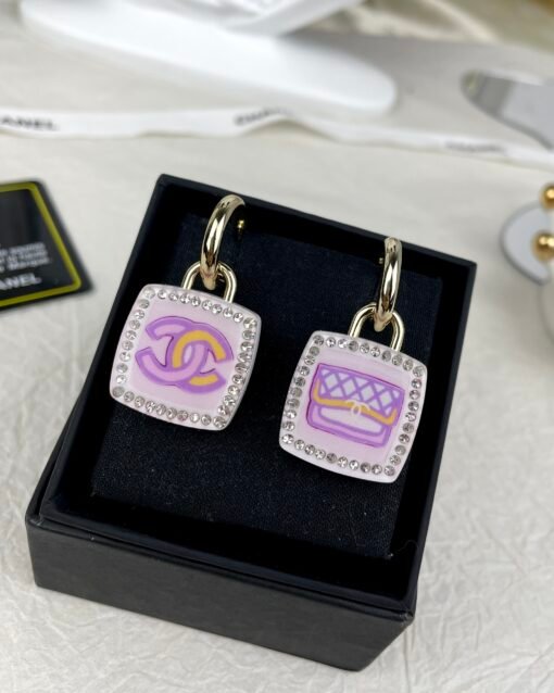 Chanel new style pink square resin earrings AB ear hooks - 图片 4