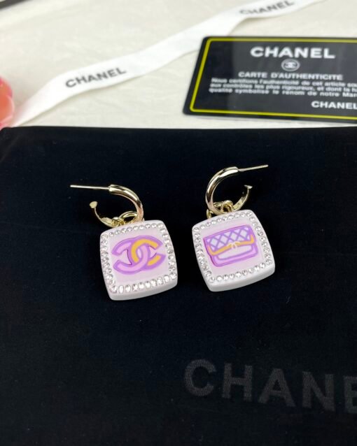 Chanel new style pink square resin earrings AB ear hooks - 图片 2