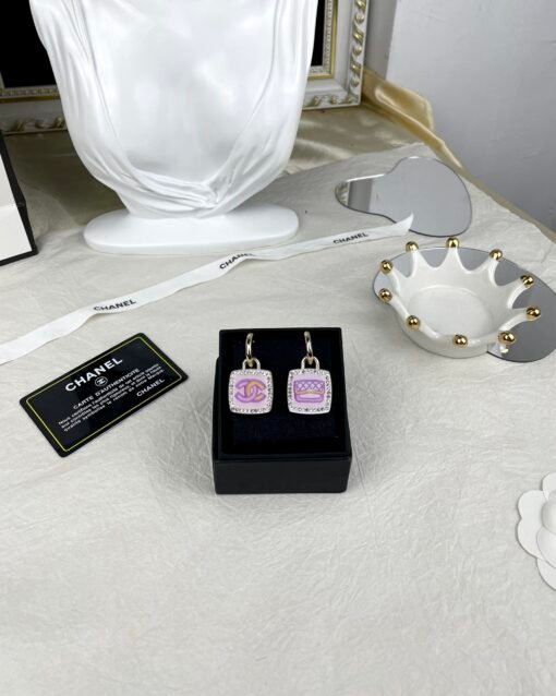 Chanel new style pink square resin earrings AB ear hooks - 图片 3