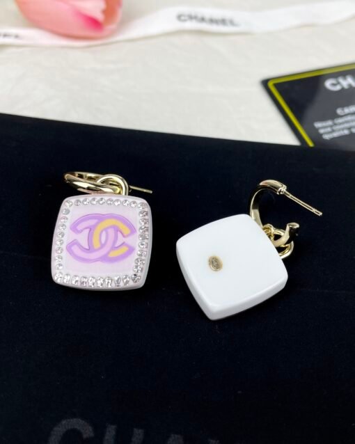 Chanel new style pink square resin earrings AB ear hooks - 图片 7